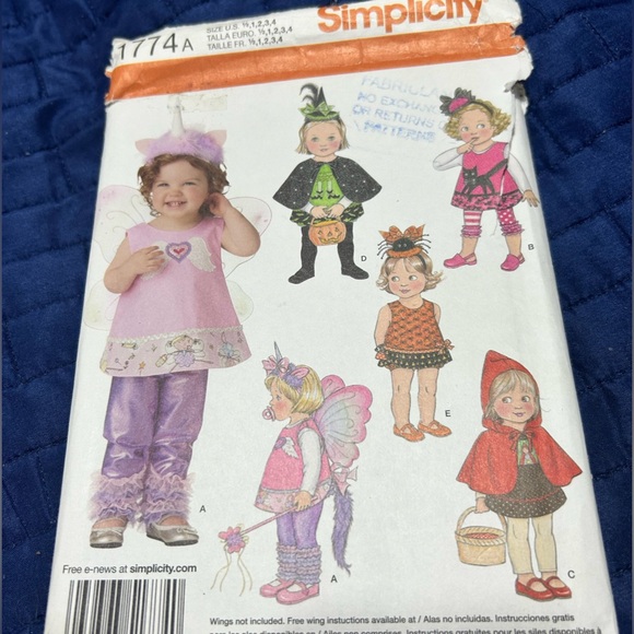 Simplicity 1774 - Unicorn, Witch, Red Riding Hood Cat costume patten 1/2 1 2 3 4 - Picture 5 of 6